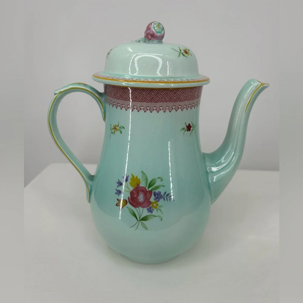 Adams Calyx‎ Ware Coffee Pot Lowestoft pattern Vintage Floral Duck Egg Blue